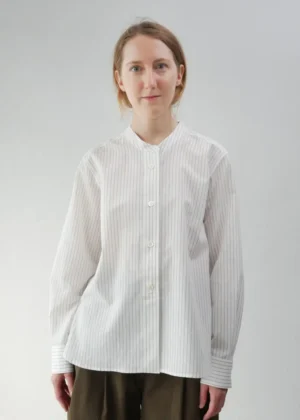 Margaret Howell - Collarless Shirt ecru/slate