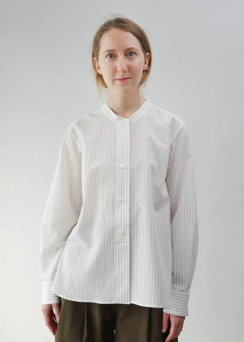 Margaret Howell - Collarless Shirt ecru/slate